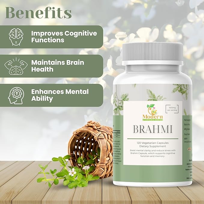 Brahmi Capsules – 120 Count | Herbal Brain & Wellness Support | Whole Green Superfood | Non-GMO, Gluten-Free