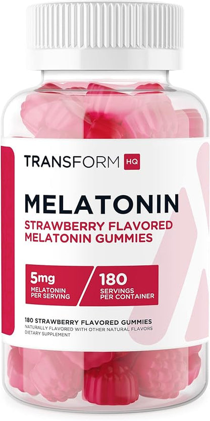 TransformHQ Melatonin (5mg) 180 Gummies, Strawberry Flavored - Gluten Free, Non-GMO
