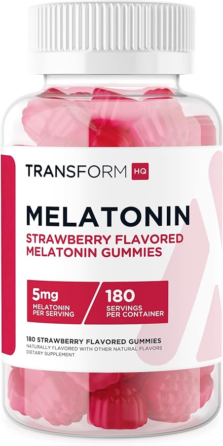TransformHQ Melatonin (5mg) 180 Gummies, Strawberry Flavored - Gluten Free, Non-GMO