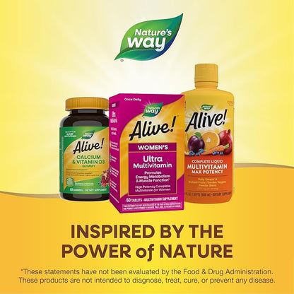 Nature's Way Alive! Women's Daily Ultra Multivitamin, High Potency Formula, Promotes Energy Metabolism and Muscle Function*, with Methylated B12, 60 Tablets (Packaging May Vary)