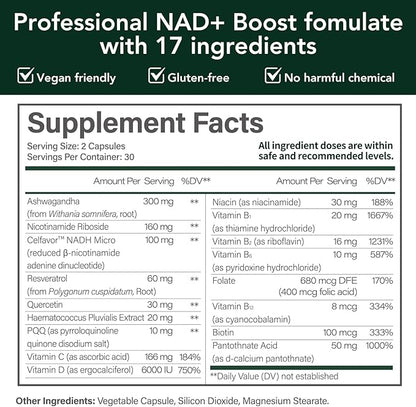 CELFULL NAD Supplement for Women with NADH,Resveratrol,Nicotinamide Riboside,Quercetin-NAD+ Boosting for Anti Aging Cellular Energy &Stamina-30000mg/Bottle