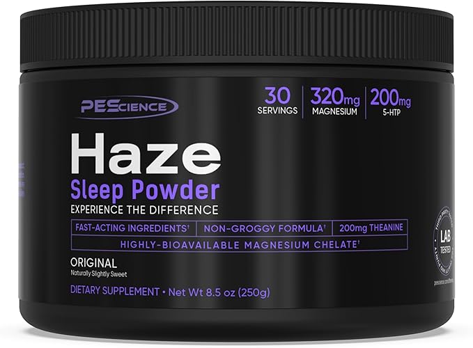 PEscience Haze Sleep Powder, Unflavored, Sleep Support with 5-HTP and Magnesium Glycerophosphate, 30 Servings, Melatonin-Free