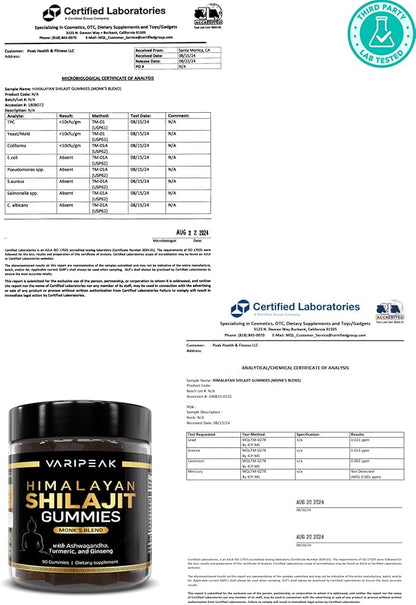 4-in-1 Organic Himalayan Shilajit Gummies | Fortified with Ashwagandha, Turmeric, & Ginseng | for Energy, Immunity & Cognitive Support | 90 Count | Sugar Free, Vegan, Non-GMO | for Men and Women