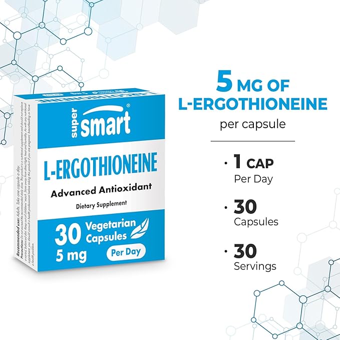 Supersmart L-Ergothioneine Supplement 5mg per Day (Advanced Antioxidant) | Non-GMO - 30 Vegetarian Capsules