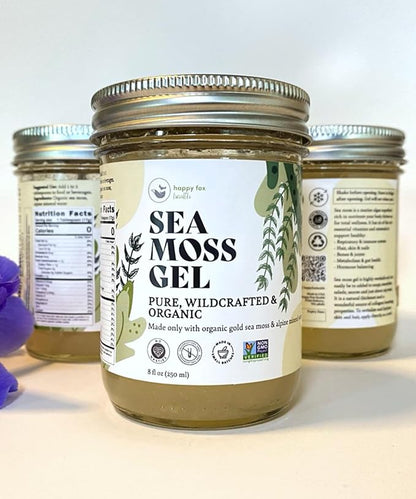 HAPPY FOX Immunity Bundle - Organic Sea Moss Gel, Gold, 8 fl oz & Organic Irish Sea Moss Capsules with Sambucus Elderberry for Immunity Defense, Vitamins C, D3, B9, B12, & Iron, 90 Count