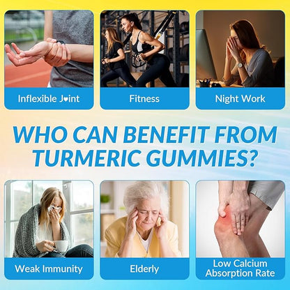 Turmeric Ginger Gummies with Omega 3, Turmeric Curcumin Supplement with Black Pepper,Vitamin D3 & K2 for Women & Men