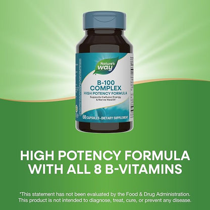 Nature's Way B-100 Complex, Supports Cellular Energy and Nerve- Health*, 8 B-Vitamins, 60 Capsules (Packaging May Vary)