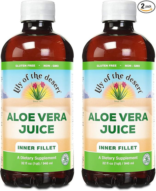 Lily Of The Desert Organic Aloe Vera Juice 2-Pack – Inner Fillet, Natural Gut & Digestive Support, Stomach Relief, 32 Fl Oz Ea