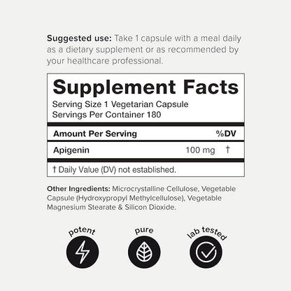 Toniiq Ultra High Strength Apigenin - 100mg Concentrated Formula - 98%+ Highly Purified - 180 Vegetarian Capsules