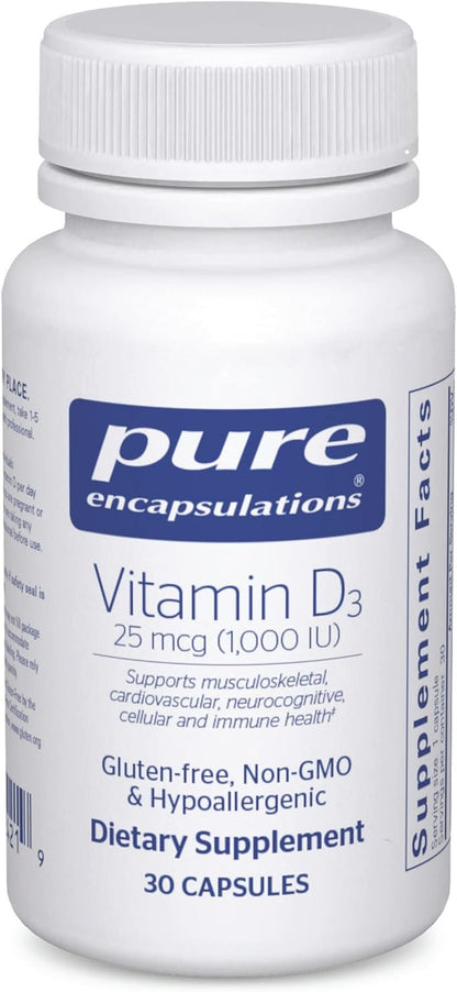 Pure Encapsulations Vitamin D3 25 mcg (1,000 IU) - Supplement to Support Bone, Joint, Breast, Heart, Colon & Immune Health - with Premium Vitamin D - 30 Capsules