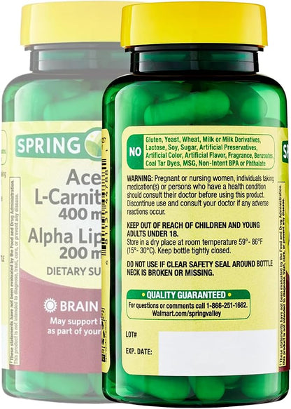 Spring Valley Acetyl L-Carnitine HCI 400 mg + Alpha Lipoic Acid 200 mg Capsules, 50 Count (Pack of 1)