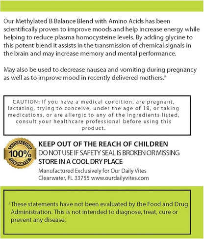 Our Daily Vites L-Methylfolate 15 MG B Complex Balance 5 MTHF Active Folate, Methylated B12, B9, B6, B2 Brain, Heart and Fetal Health, Non-GMO, 60 Count 2 Months