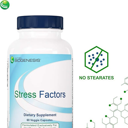 Nutra Biogenesis Stress Factors - GABA Supplements for Women & Men, L Theanine Calm Relaxation Support for Adults, 100mg L-Theanine & 25mg GABA Per Pill - 60 Veggie Capsules
