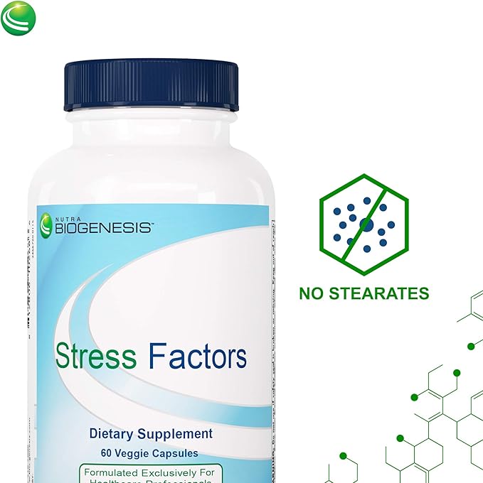 Nutra Biogenesis Stress Factors - GABA Supplements for Women & Men, L Theanine Calm Relaxation Support for Adults, 100mg L-Theanine & 25mg GABA Per Pill - 60 Veggie Capsules