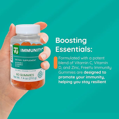 Immunity Gummy - Dietary Supplement with Vitamins for Adults & Teens - Chewable Multivitamin Booster Gummies with Zinc, Vitamin C and D - Naturally Flavored & Gluten Free - 60 Gummies (7.4 oz)