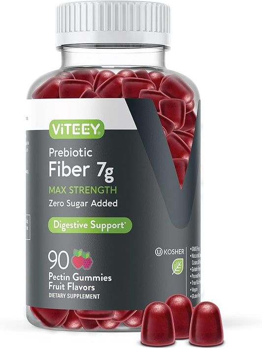 Prebiotic Fiber Gummies for Adults, 7g - Zero Sugar Added - Fiber Supplement Gummies for Digestive Health Regularity - Vegan, Gelatin Free - Chewable Fruit Flavored Gummy