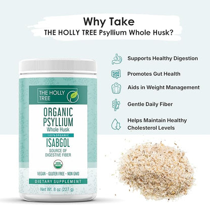 Psyllium Husk Powder Organic 8 oz - Isabgol - Whole Psyllium Husk Fiber for Digestive Health & Regularity - Gluten-Free, USDA Organic, Kosher - Organic Psyllium Husk Supplement