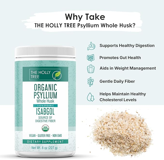 Psyllium Husk Powder Organic 8 oz - Isabgol - Whole Psyllium Husk Fiber for Digestive Health & Regularity - Gluten-Free, USDA Organic, Kosher - Organic Psyllium Husk Supplement