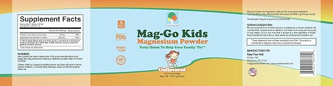 Mag-Go Kids Magnesium Powder | Constipation Relief (Unflavored) | 90 Servings per Tub