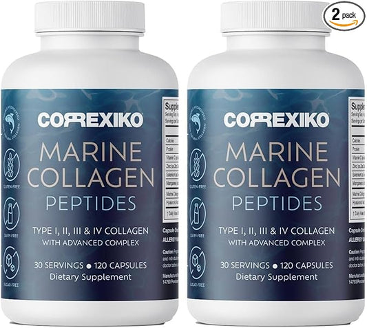 CORREXIKO Marine Collagen Supplement Pills - 1800mg Hydrolyzed Collagen Peptides per Serving with Added Hyaluronic Acid, Vitamin C & Minerals - for Hair, Skin & Nails - 240 Capsules 2 Month Supply