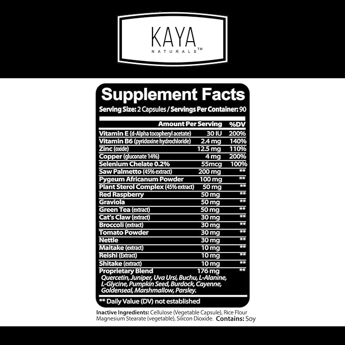 Kaya Naturals Prostate Support | Potent DHT Blocker for Hair Growth, Promote Sleep, Beta Blocker to Reduce Frequent Urination, Support Bladder Emptying & Stamina Supplement (180 Capsules)
