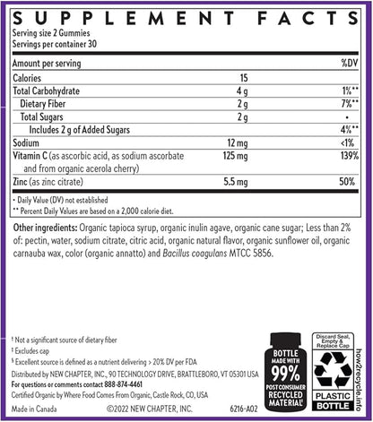 New Chapter Vitamin C+ Gummies – 40% Less Sugar§, Excellent Source of Vitamin C, Two Daily Gummies for Immune Support with Acerola Cherry, Vegan, Non-GMO, Gluten Free, Citrus Flavored, 60ct