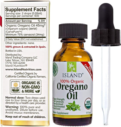 Oregano Oil Organic Liquid Drops - 100% Pure & Undiluted - USDA-Certified Organic (1 oz) 75% Carvacrol - Grown in Spain - Immune Support Supplement with Oil of Oregano.