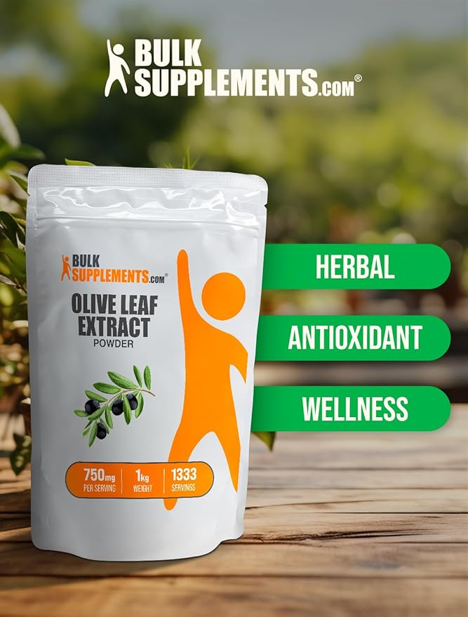BulkSupplements.com Olive Leaf Extract Powder - Herbal Supplement, Antioxidant Source, Olive Leaf Powder - Gluten Free, 750mg per Serving, 1kg (2.2 lbs) (Pack of 1)