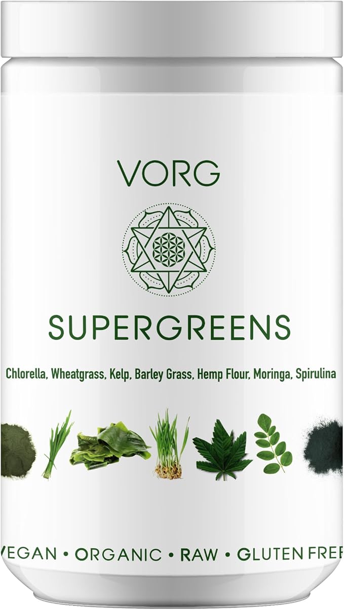 VORG SuperGreens – #1 Organic Green Superfood Powder | Chlorella, Barley Grass, Moringa, Spirulina, Wheatgrass | Probiotics, Digestive Enzymes & Fiber for Energy, Detox & Gut Health (16oz)