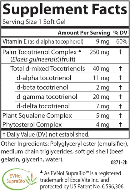 Carlson - Tocomin SupraBio, Full Spectrum Tocotrienol Complex, Non-GMO Tocotrienols, Alpha, Beta, Gamma, Delta, 60 Softgels