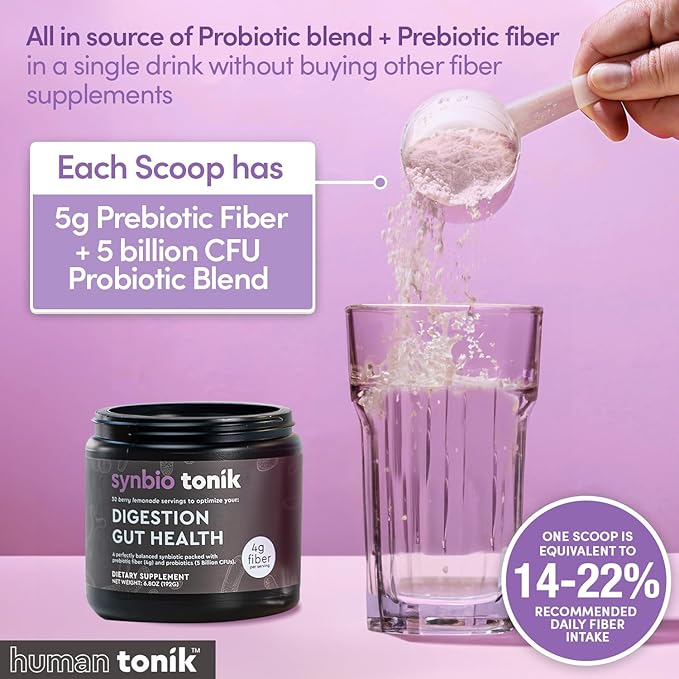Synbio Tonik Prebiotics and Probiotics Powder | Berry Lemonade | Probiotics for Digestive Health | Daily Supplement | Improve Digestion and Bowel Motions | Boost Energy and Clarity |