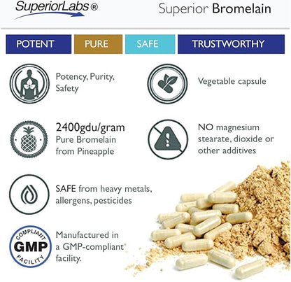 Superior Labs – Bromelain 500mg Supplement – Non GMO, Bromelain Enzyme – 2,400 GDU/Gram – Supports Healthy Digestion – 120 Vcaps