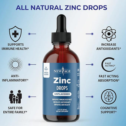 Liquid Zinc Drops for All Ages by NEW AGE - Zinc Sulfate for Immune Support, Vegan, Non-GMO & Gluten Free, 60 Day Supply, 2-Pack