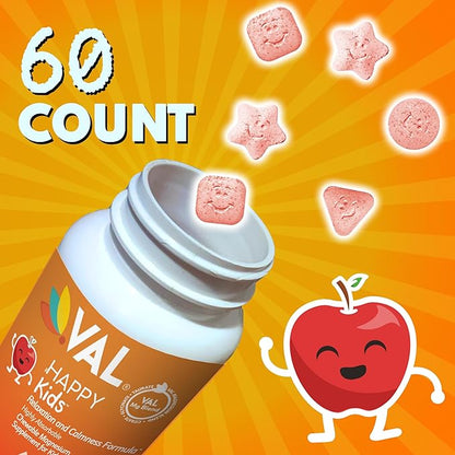 VAL Magnesium for Kids | High-Absorption Magnesium for Calm, Relaxation & Focus | Mg Glycinate, Citrate & Taurate | with Vitamin B6, D & C | Sugar-Free, Non-GMO | 60 Chewable Tablets