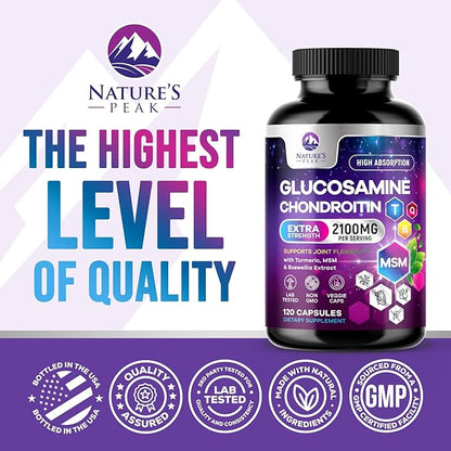 Glucosamine Chondroitin MSM Complex – Joint Supplement with Turmeric, Boswellia & Quercetin – Advanced Formula for Knee, Back, Hand & Hip Discomfort – Mobility & Flexibility Support – 120 Capsules