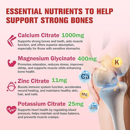 2 Pack Calcium Magnesium Zinc Gummies – Calcium with Vitamin D3 & K2, Calcium Citrate Gummies for Bone, Muscle, Calm & Zzz Support –High Absorption Magnesium, Raspberry Flavored, 120 Count