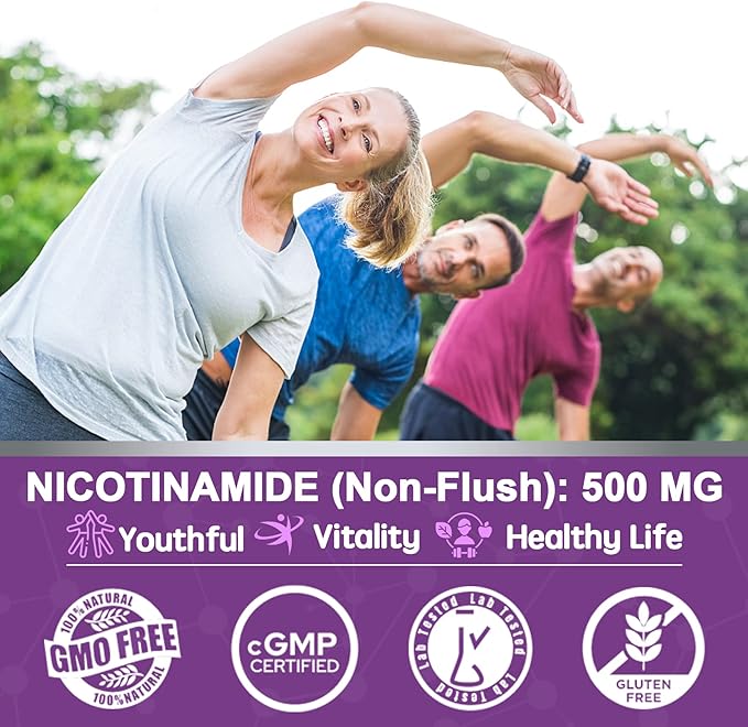 Sugar Free Nicotinamide 500mg Gummies, (Flush Free Niacin) Vitamin B3 Niacinamide Supplement for Cell Regeneration, NAD+ Levels, Anti-Aging, Cellular Energy, Focus & DNA Repair, Longevity, 60Cts