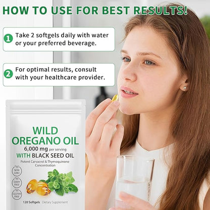 Oil of Oregano with Black Seed Oil, Organic Oregano Oil Softgels,Oregano Oil Capsules Organic,Non-GMO, Gluten Free,120