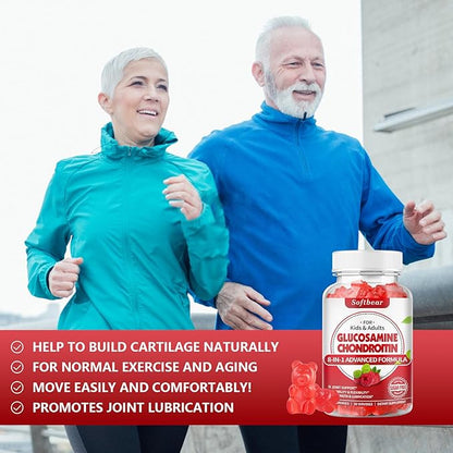 softbear Glucosamine Chondroitin Gummies Sugar Free, Extra Strength Glucosamine Chondroitin Supplement for Natural Joint Support, Raspberry Flavored 120 Count