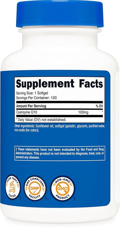 Nutricost CoQ10 Softgels (120 Servings, 100 mg Per Serving) - Better Absorption, Ultra Pure CoQ10 Supplement, Gluten Free and Non-GMO