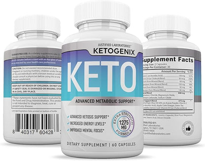 (2 Pack) Ketogenix Keto Pills 1275MG New & Improved Formula Contains Apple Cider Vinegar Extra Virgin Olive Oil Powder Green Tea Leaf 120 Capsules