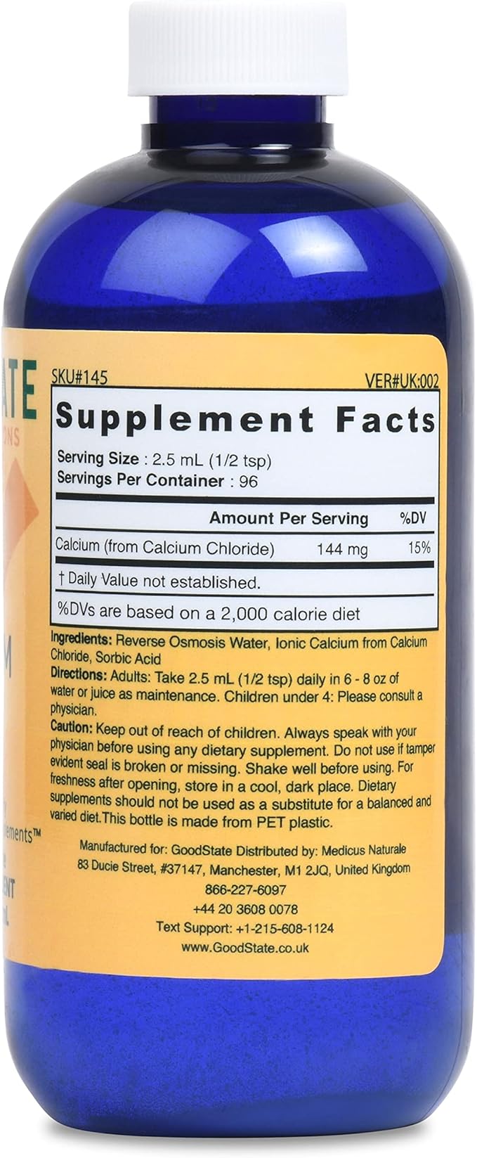 Good State Liquid Ionic Calcium (96 servings at 144 mg elemental, plus 2 mg fulvic acid - 8 fl oz)