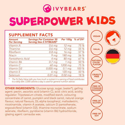Superpower Kids | Berry-Flavored Multivitamins | Vitamin C, D2, B6, and A | Made in Germany with Expert Care