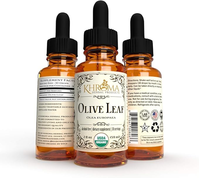 Organic Olive Leaf - 2 oz Liquid in a Glass Bottle - 30 Servings