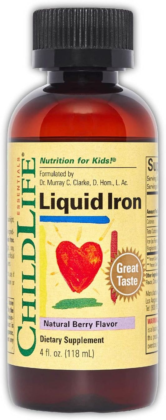 CHILDLIFE ESSENTIALS Liquid Iron - Liquid Iron Supplements for Kids, Iron Drops, Toddler Iron Supplement, Iron Liquid, Iron for Kids, Baby Iron Supplement, Gluten Free - Natural Berry, 4 Fl Oz