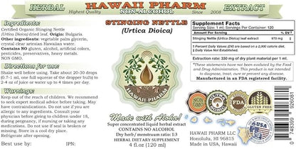 Stinging Nettle Alcohol-Free Liquid Extract, Organic Stinging Nettle (Urtica Dioica) Dried Leaf Glycerite 2 oz
