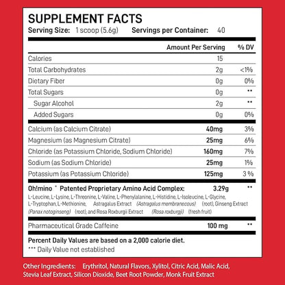 Oh!mino Amino Acids for Muscle Gain - BCAAs Amino Acids Powder Supplement for Pre & Post Workout - Caffeinated, Non Dairy, Vegan, Zero Sugar & Net Carbs - 40 Servings (Berry Blast)