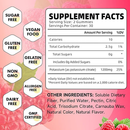 2 Pack Potassium Citrate Gummies, High Potassium Supplement Gummies 1200mg Support Leg Cramps & Muscle Health, Potassium Gummies for Adults & Kids, Vegan, Raspberry Flavor 120 Count