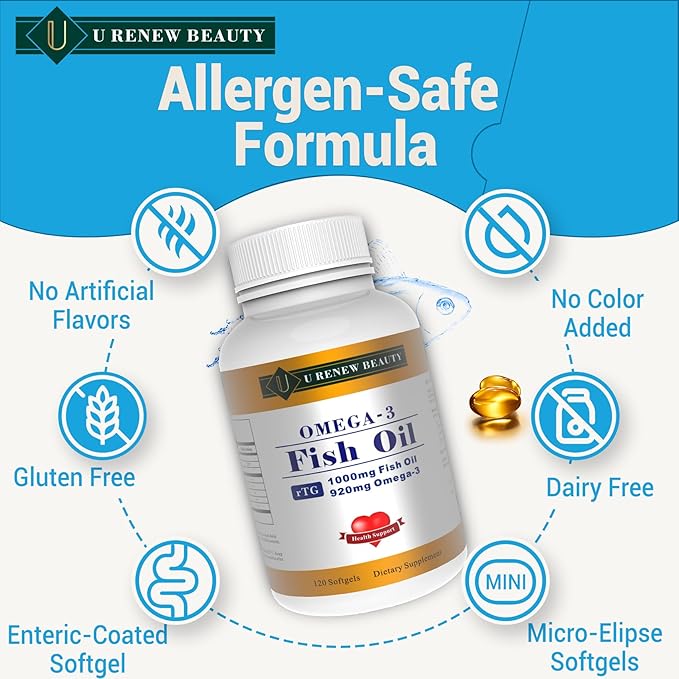 92% Omega-3 Fish Oil mini Softgels for Women and Men 1000mg per Serving with 920mg EPA & DHA Supplements,Supports Heart & Brain Health, 120 Count