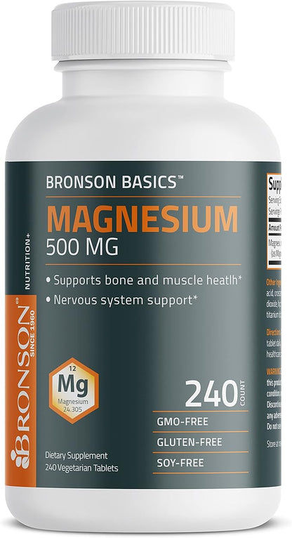 Bronson Magnesium 500 MG Supports Bone & Muscle Health & Nervous System Support - Non-GMO, 240 Vegetarian Tablets